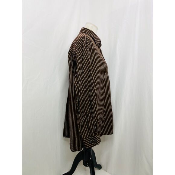 Haggar Men’s Shirt Brown Striped Button-Down Long Sleeve No Iron Size Large - Picture 4 of 6